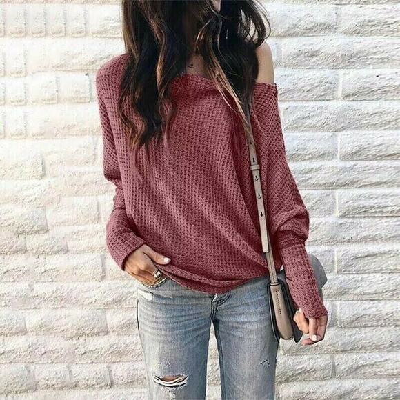 Beaches & Brandy Sweaters - Los Angeles Boutique Off Shoulder Sweater Knit Top Slouchy Dolman NEW Boho L
